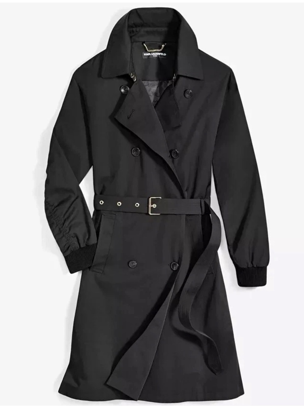 Karl Lagerfeld Black Double-Breasted Belted Trench Coat